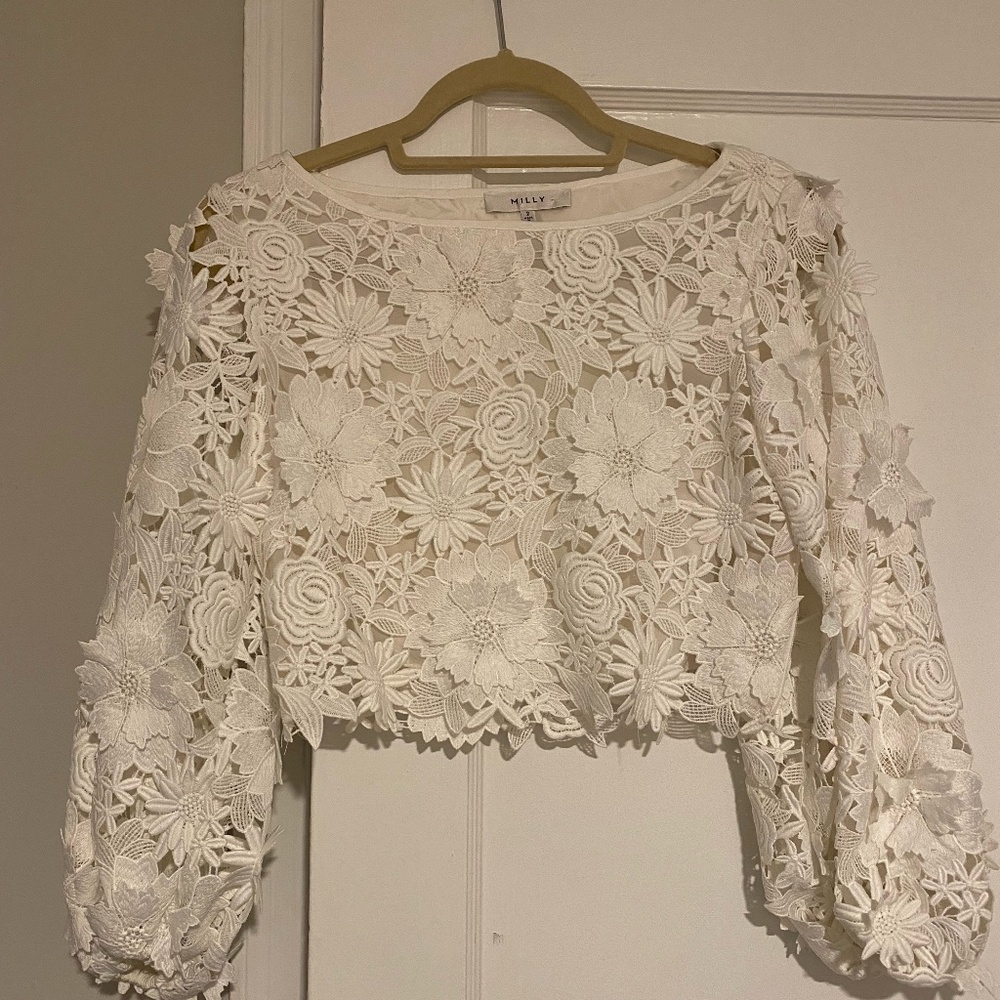 Milly Floral Camila Top White, New, Size 2